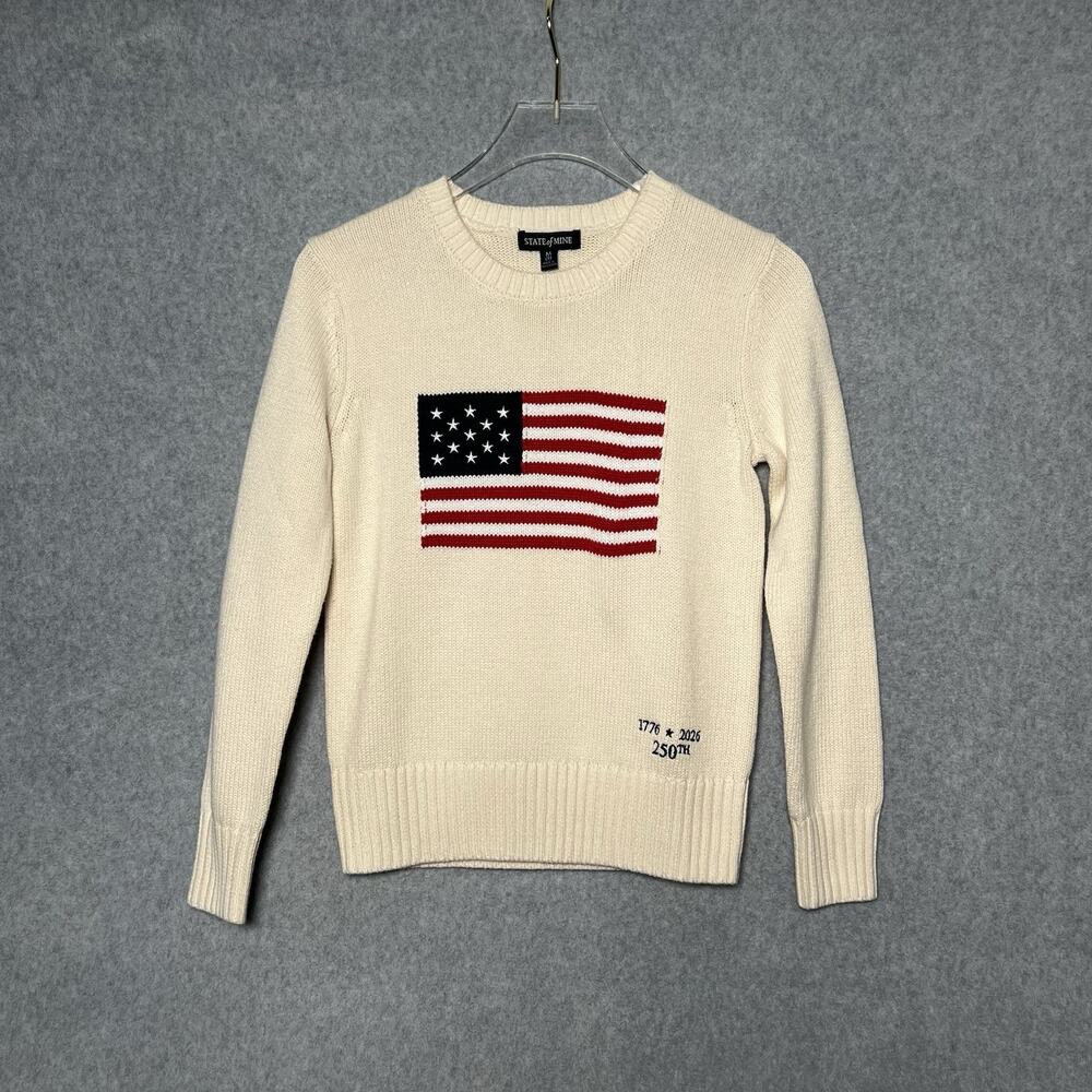 State of Mine Americana Sweater Womens M 8 American Flag USA 250th 100% Cotton
